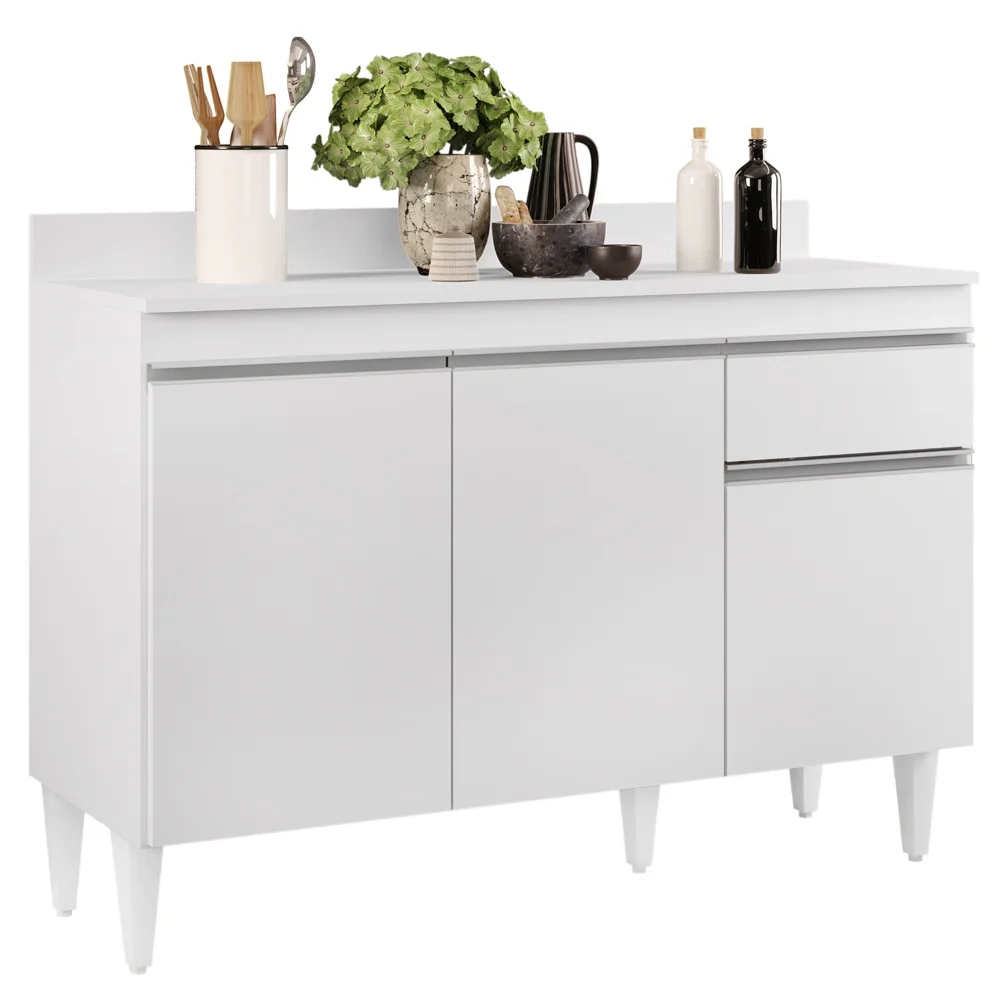 Armário Aéreo Virgínia e Balcão com Tampo 120cm Arizona Branco - Lumil