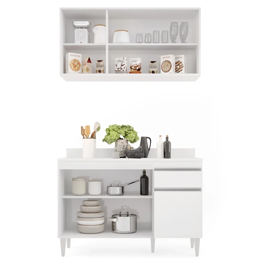 Armário Aéreo Virgínia e Balcão com Tampo 120cm Arizona Branco - Lumil