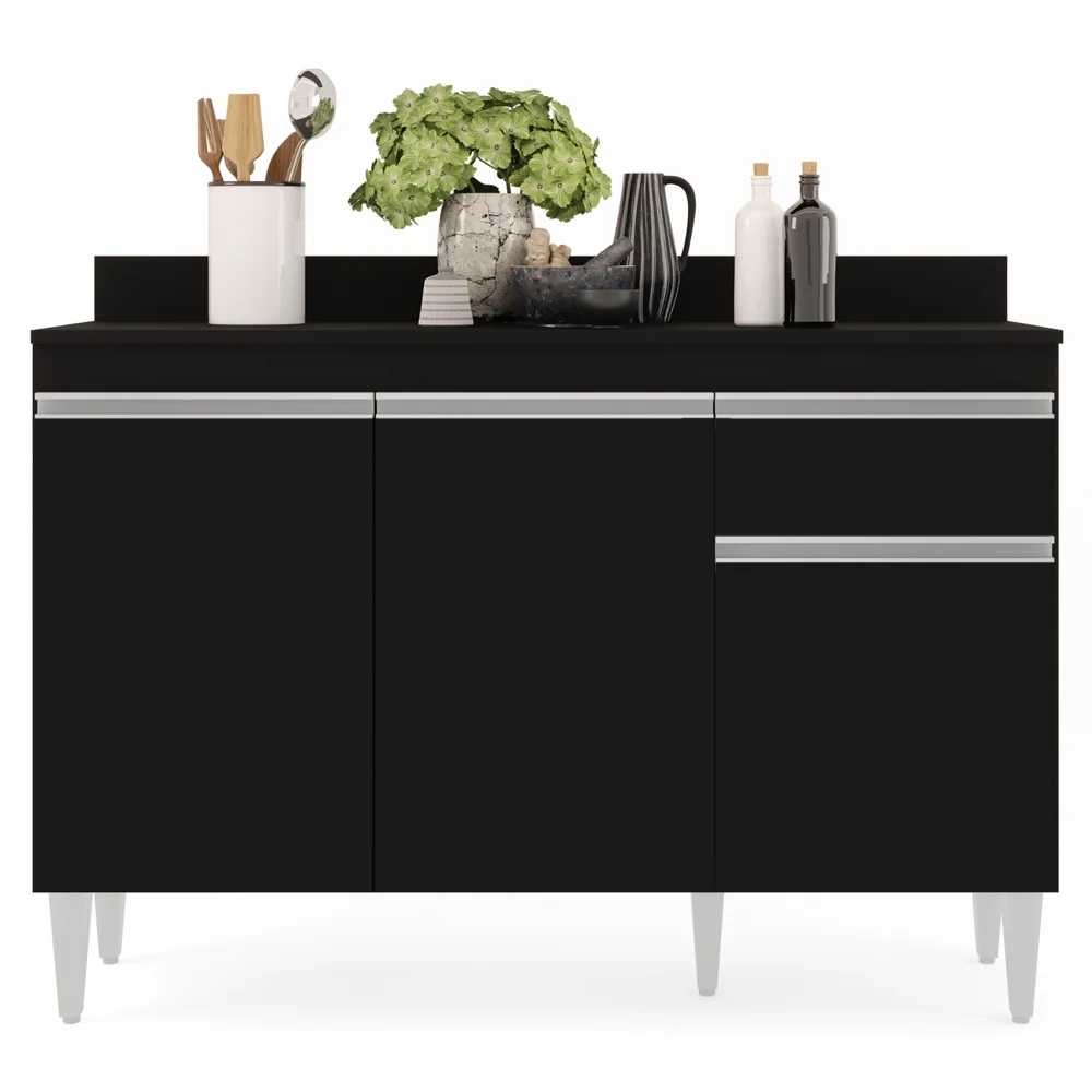 Armário Aéreo Virgínia e Balcão com Tampo 120cm Arizona Preto - Lumil