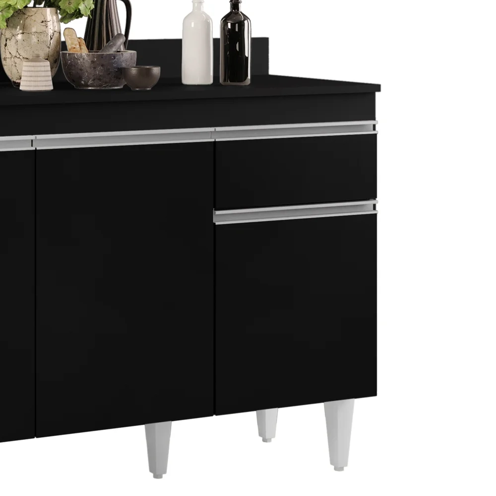 Armário Aéreo Virgínia e Balcão com Tampo 120cm Arizona Preto - Lumil