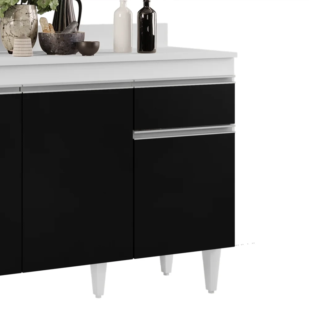 Armário Aéreo Virgínia e Balcão com Tampo 120cm Arizona Branco/Preto - Lumil