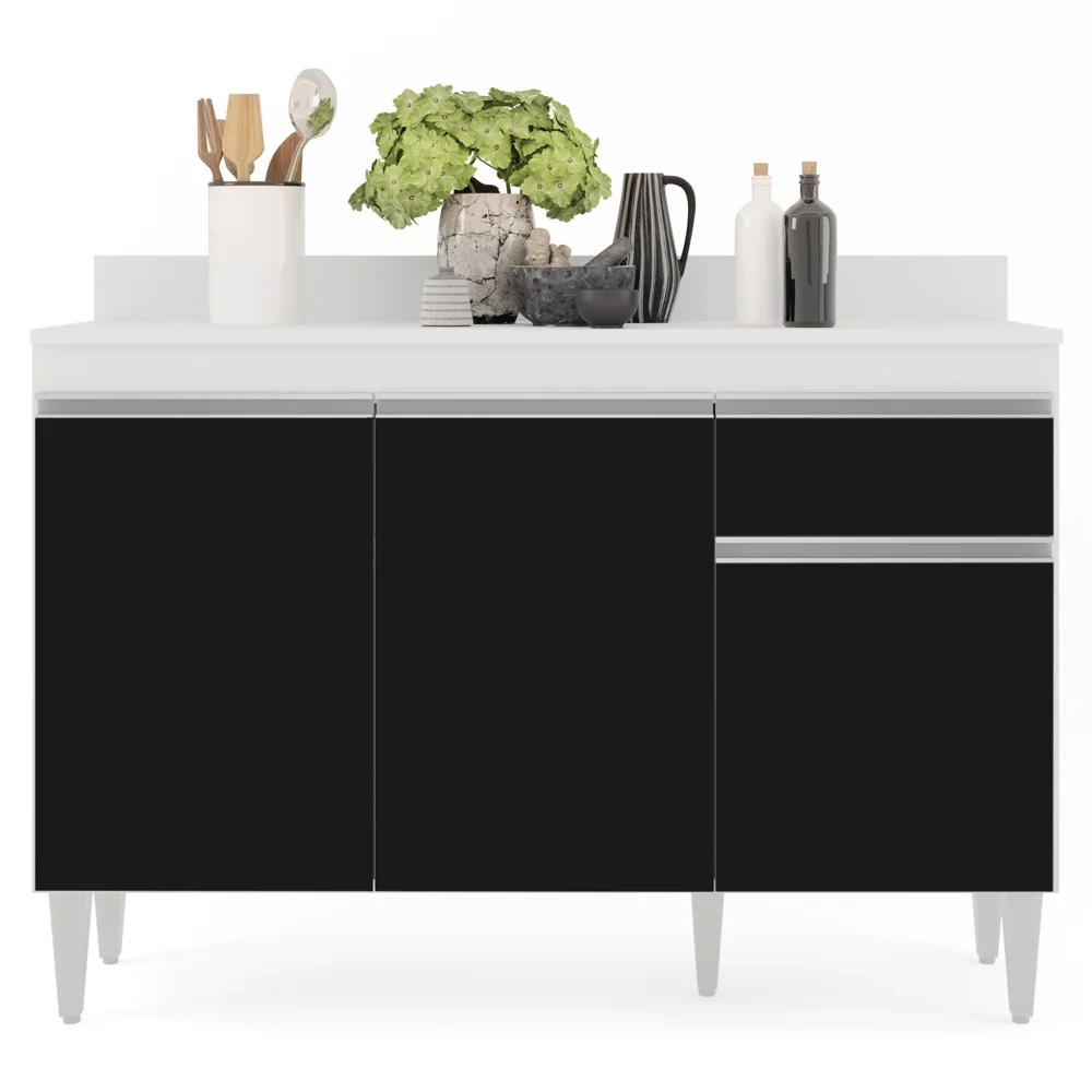 Armário Aéreo Virgínia e Balcão com Tampo 120cm Arizona Branco/Preto - Lumil