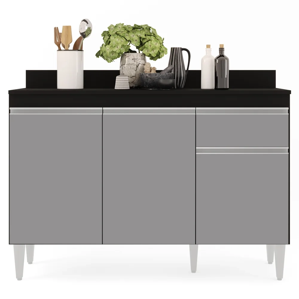 Armário Aéreo Virgínia e Balcão com Tampo 120cm Arizona Preto/Cinza - Lumil