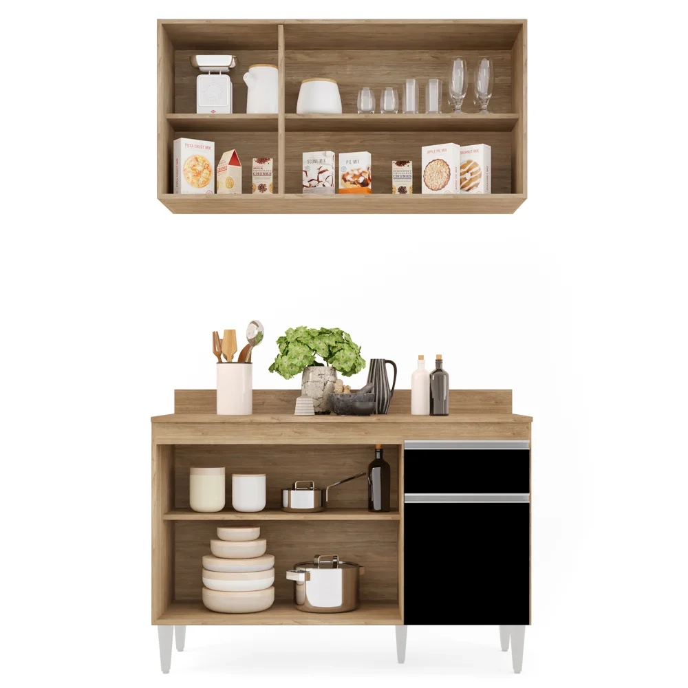 Armário Aéreo Virgínia e Balcão com Tampo 120cm Arizona Castanho/Preto - Lumil