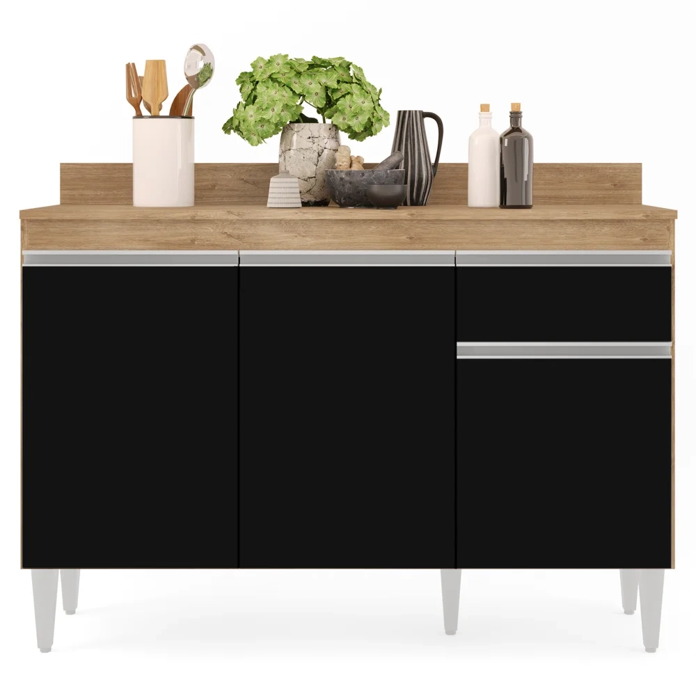 Armário Aéreo Virgínia e Balcão com Tampo 120cm Arizona Castanho/Preto - Lumil