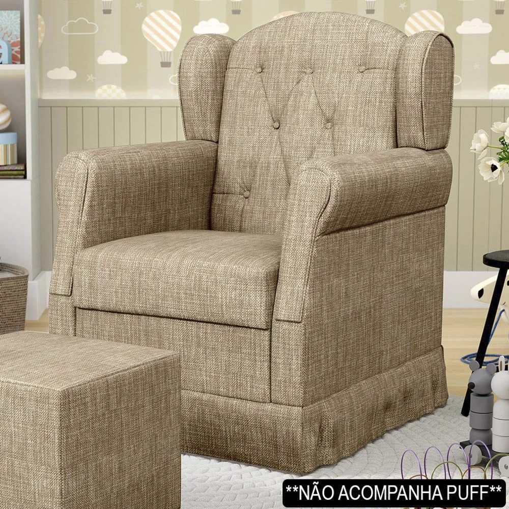 Poltrona de Amamentação Balanço Lucy Z39 Linho Bege Escuro - Mpozenato