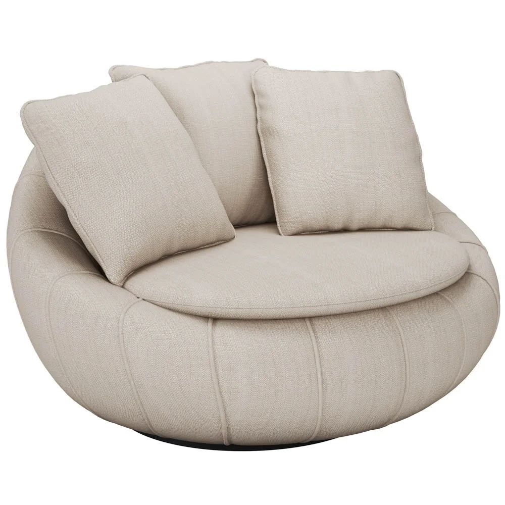 Poltrona Giratória Decorativa Redonda com Almofadas Saphire Z32 Linho Cru - Mpozenato