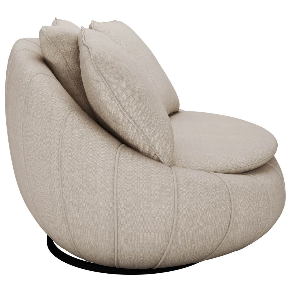 Poltrona Giratória Decorativa Redonda com Almofadas Saphire Z32 Linho Cru - Mpozenato