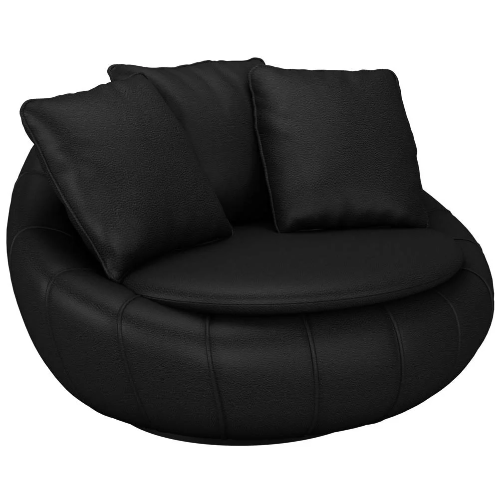 Poltrona Giratória Decorativa Redonda com Almofadas Saphire Z32 PU Preto - Mpozenato