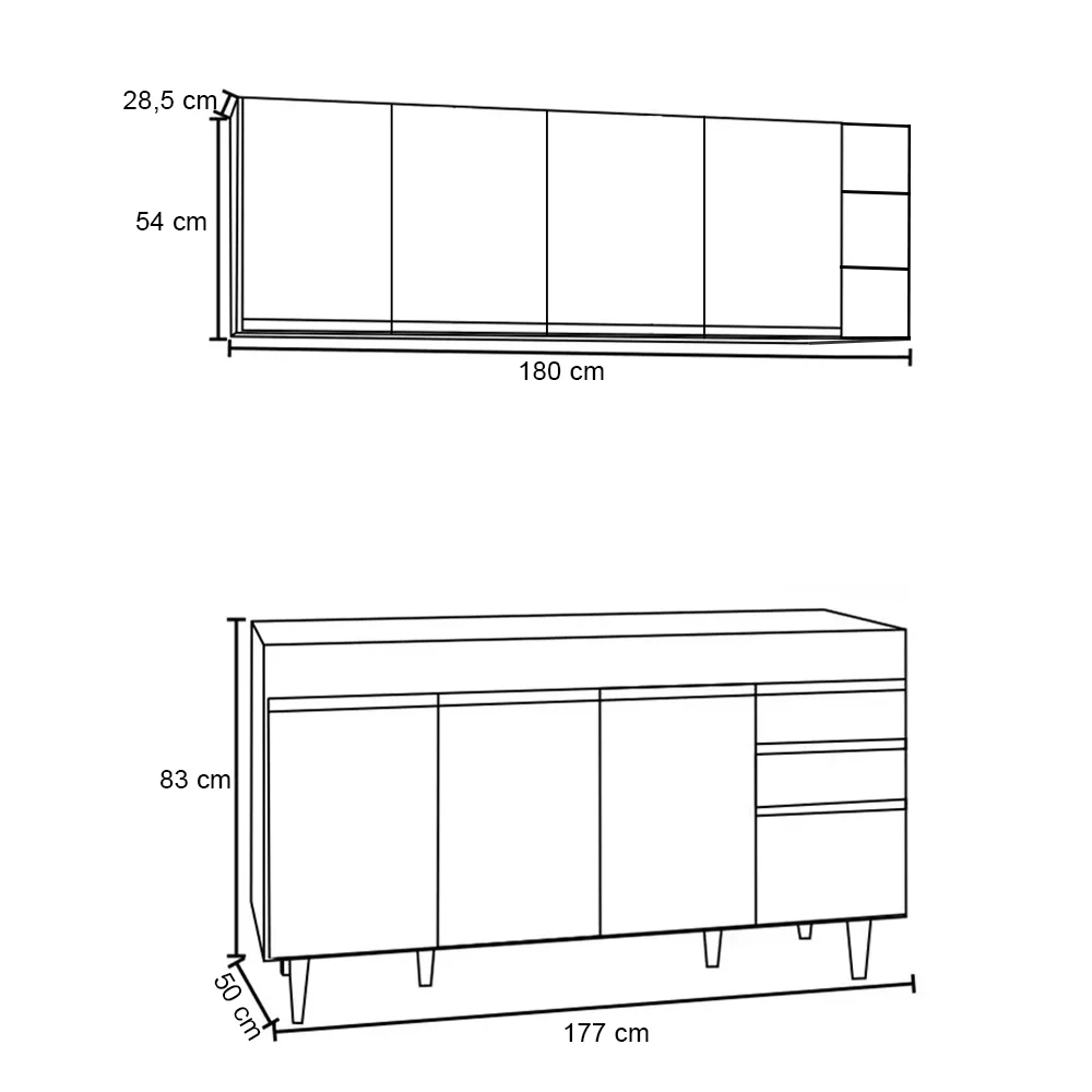 Armário Aéreo Nevada e Balcão para Pia 180cm Dallas Branco - Lumil
