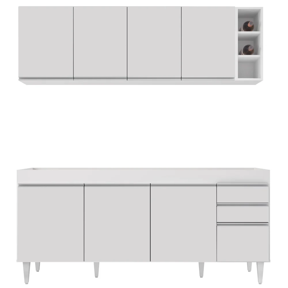 Armário Aéreo Nevada e Balcão para Pia 180cm Dallas Branco - Lumil