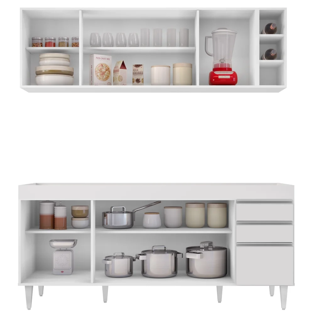 Armário Aéreo Nevada e Balcão para Pia 180cm Dallas Branco - Lumil