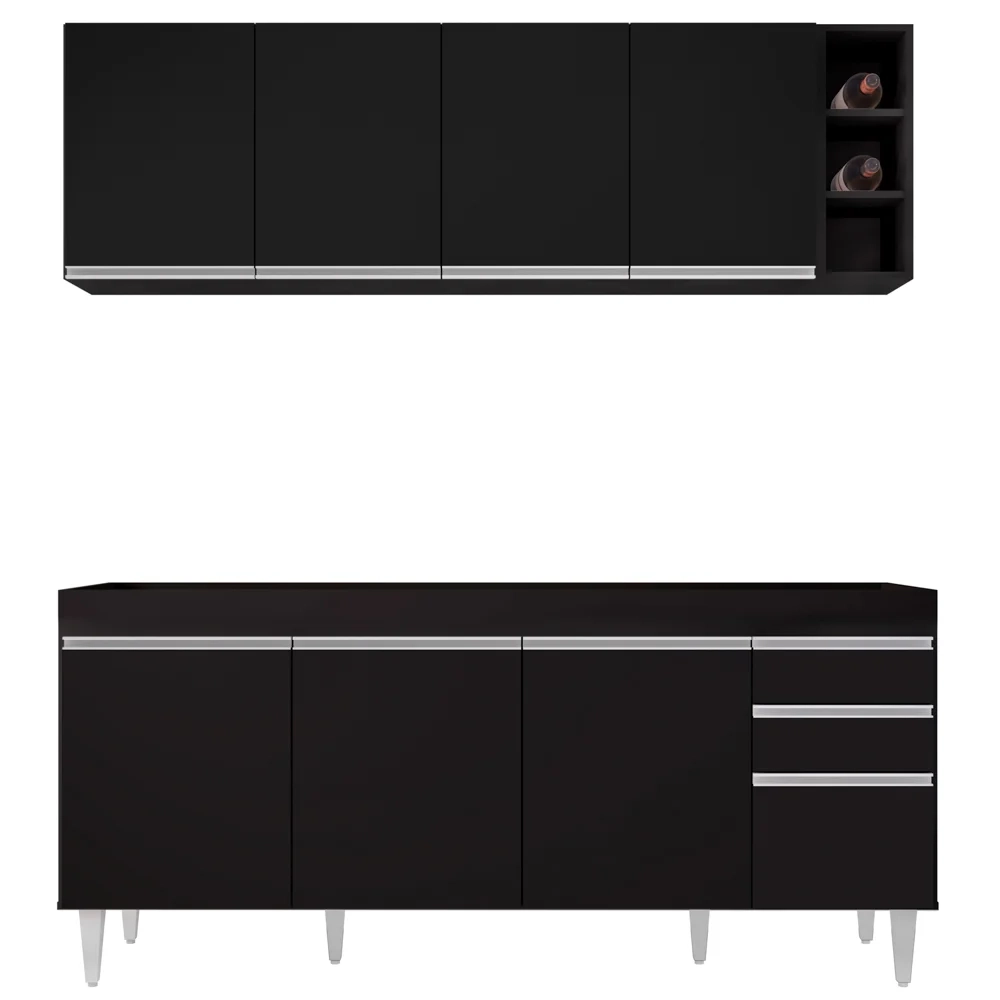 Armário Aéreo Nevada e Balcão para Pia 180cm Dallas Preto - Lumil