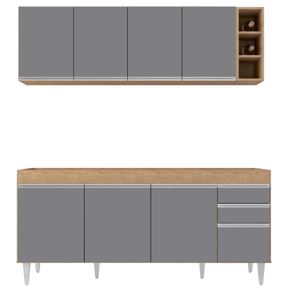 Armário Aéreo Nevada e Balcão para Pia 180cm Dallas Castanho/Cza - Lumil