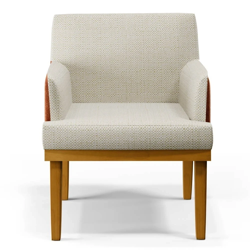 Poltrona Decorativa Sala de Estar e Recepção Vitória W01 Linho Bege/Sintético Camel - Mpozenato