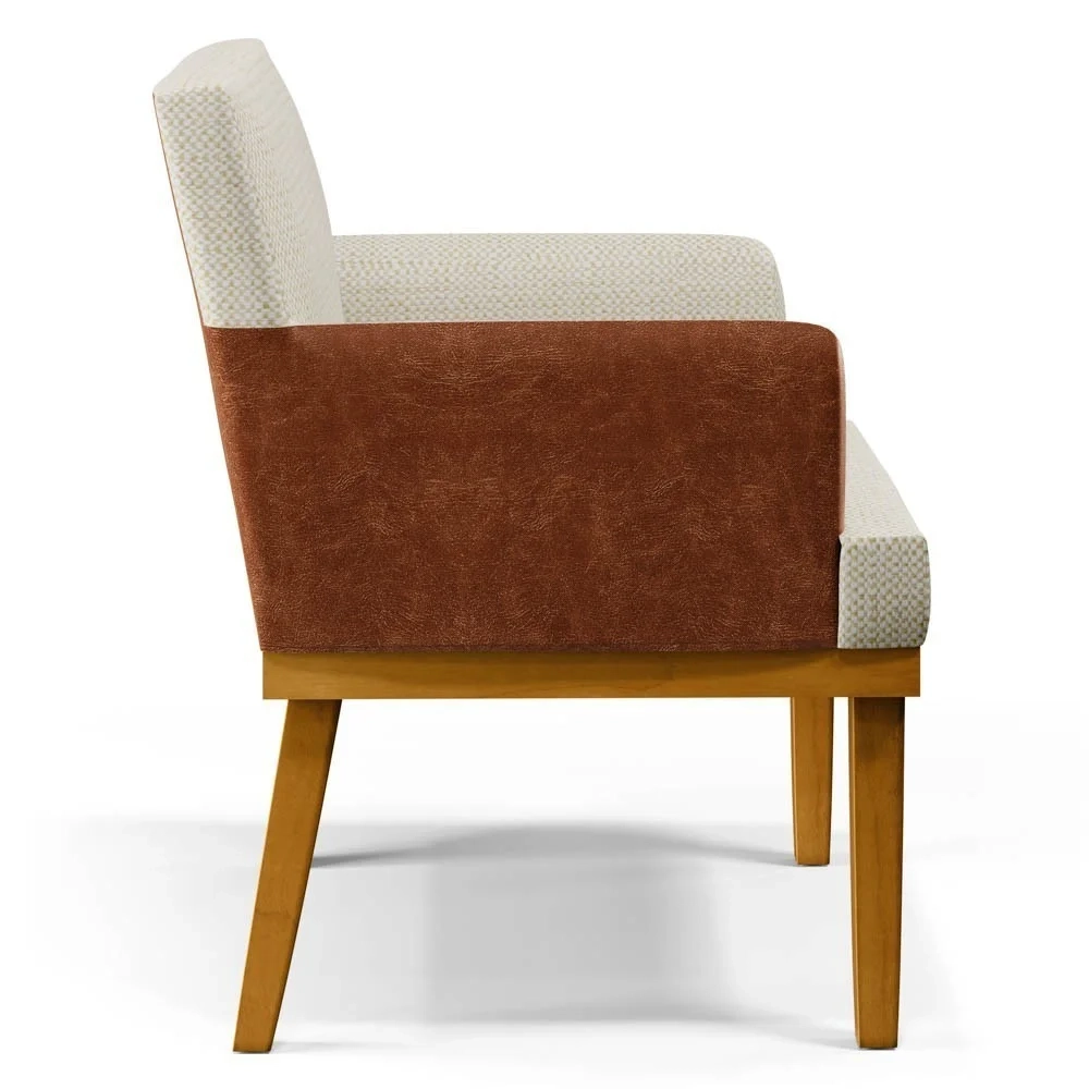 Poltrona Decorativa Sala de Estar e Recepção Vitória W01 Linho Bege/Sintético Camel - Mpozenato