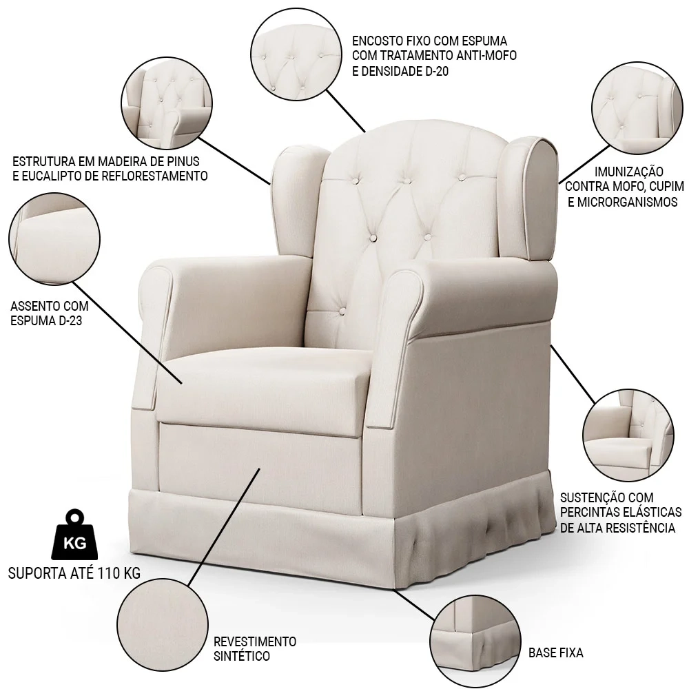 Poltrona de Amamentação Fixa Lucy Z39 Sintético Bege - Mpozenato