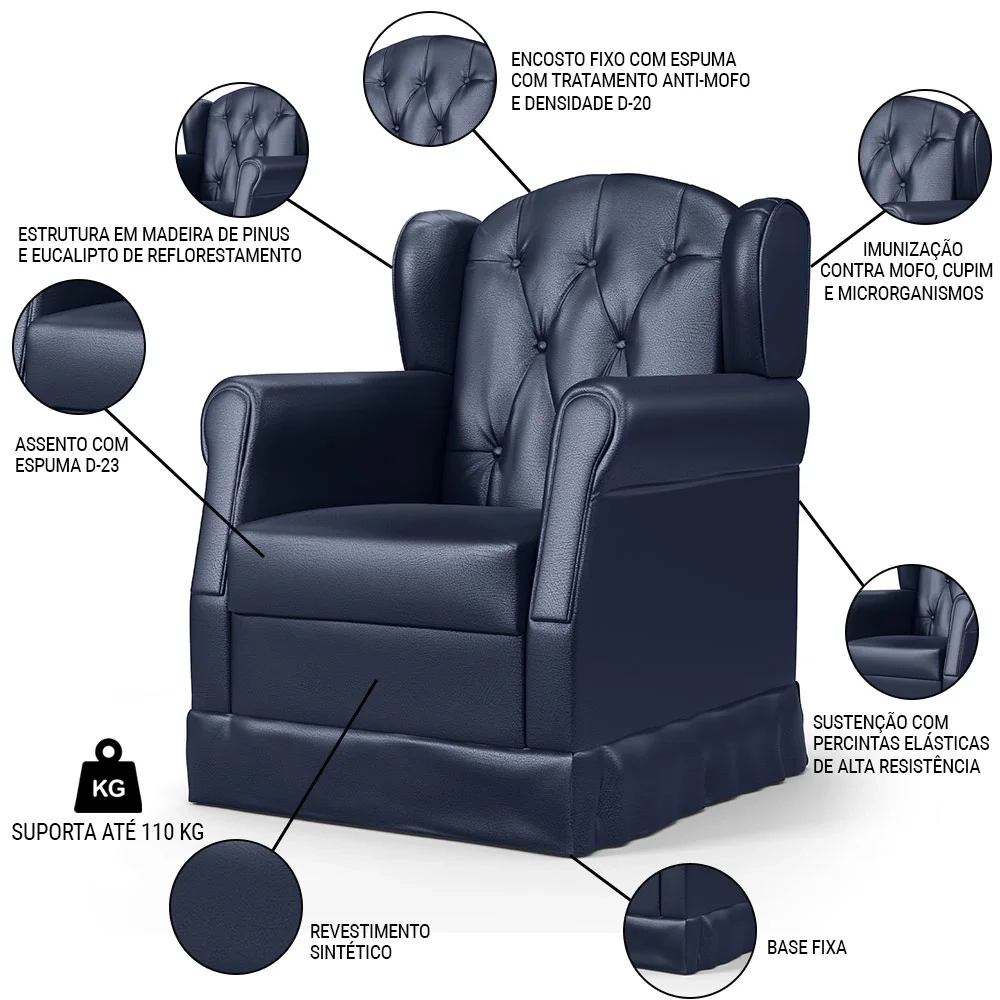 Poltrona de Amamentação Fixa Lucy Z39 Sintético Azul Marinho - Mpozenato