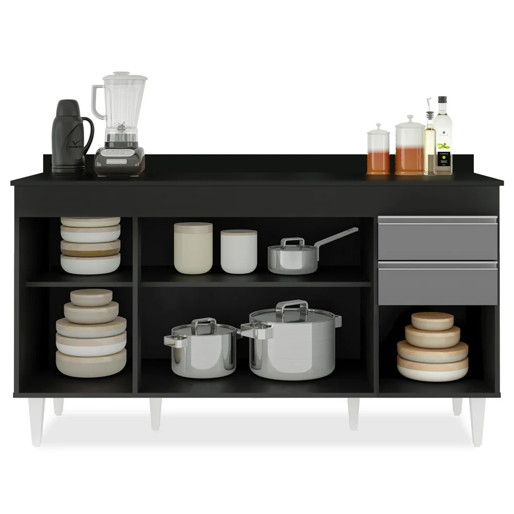 Balcão Gabinete para pia com Tampo 150cm Marrocos Preto/Cinza - Lumil