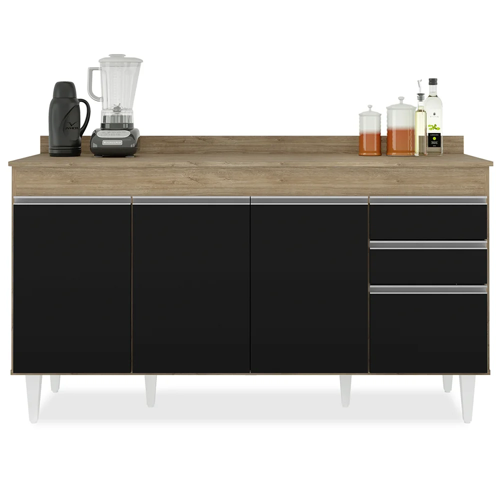 Balcão Gabinete para pia com Tampo 150cm Marrocos Castanho/Preto - Lumil