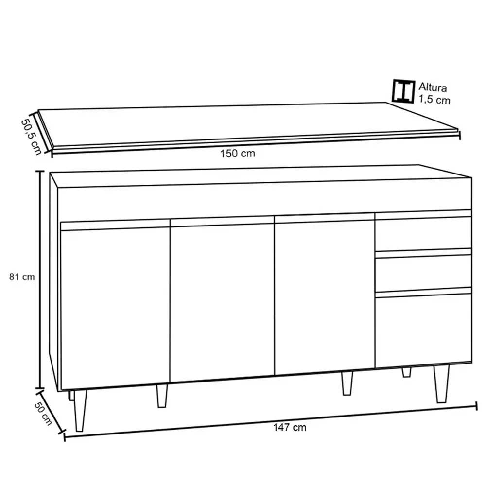 Balcão Gabinete para pia com Tampo 150cm Marrocos Castanho/Preto - Lumil
