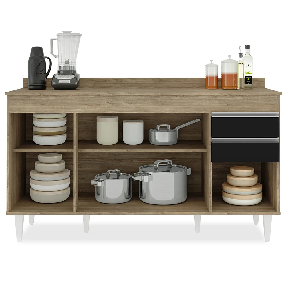 Balcão Gabinete para pia com Tampo 150cm Marrocos Castanho/Preto - Lumil