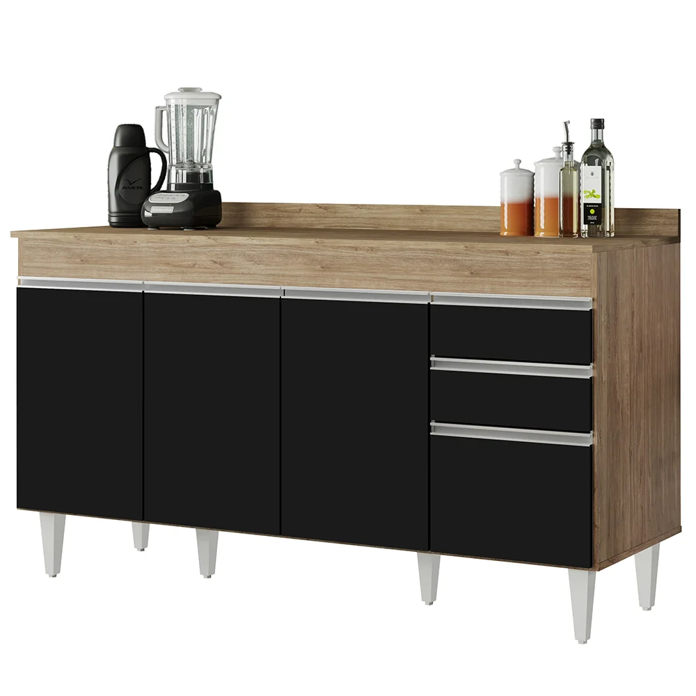 Balcão Gabinete para pia com Tampo 150cm Marrocos Castanho/Preto - Lumil