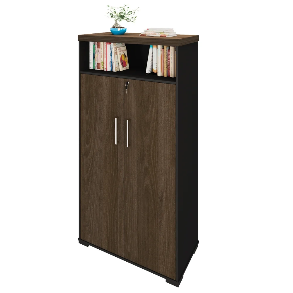 Armário Alto para Escritório 89cm Tamburato A06 Marrom/Preto - Mpozenato