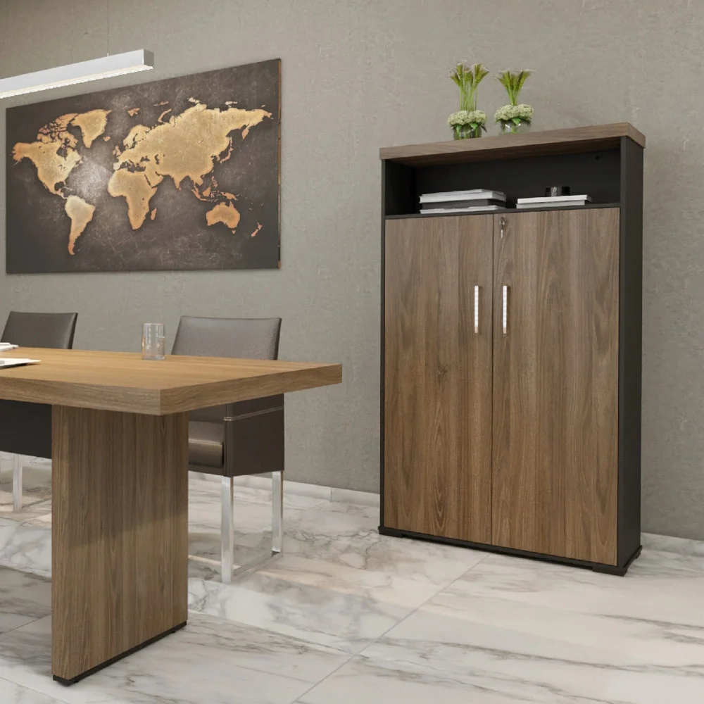 Armário Alto para Escritório 89cm Tamburato A06 Marrom/Preto - Mpozenato