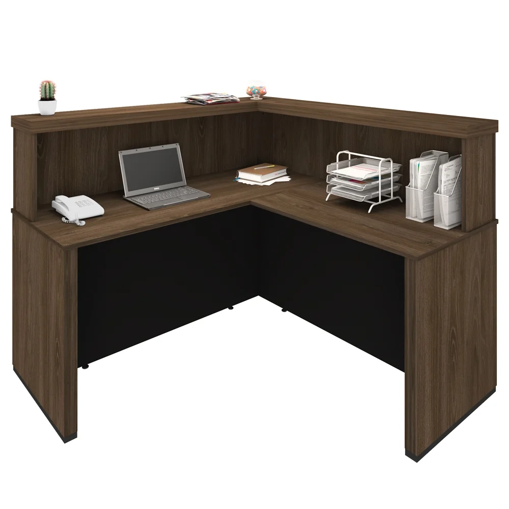 Balcão de Atendimento em L Tamburato A06 Marrom/Preto - Mpozenato