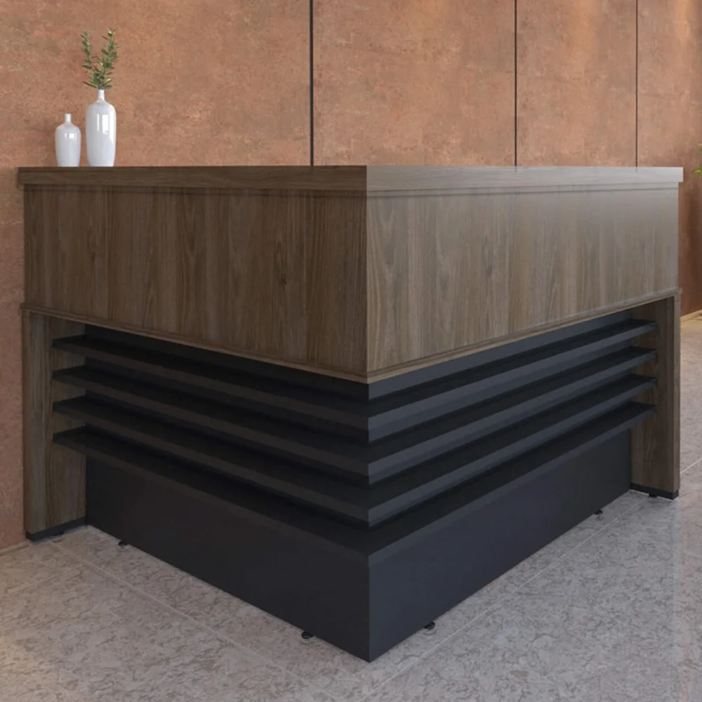 Balcão de Atendimento em L Tamburato A06 Marrom/Preto - Mpozenato