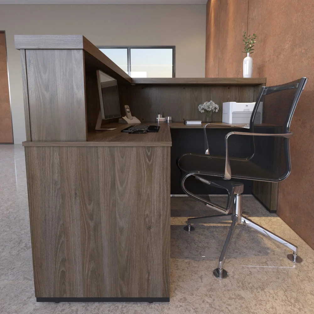 Balcão de Atendimento em L Tamburato A06 Marrom/Preto - Mpozenato