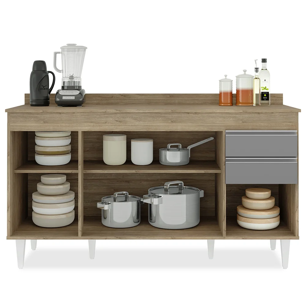 Balcão Gabinete para pia com Tampo 150cm Marrocos Castanho/Cinza - Lumil