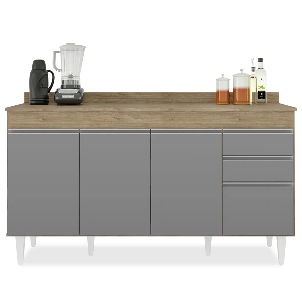 Balcão Gabinete para pia com Tampo 150cm Marrocos Castanho/Cinza - Lumil