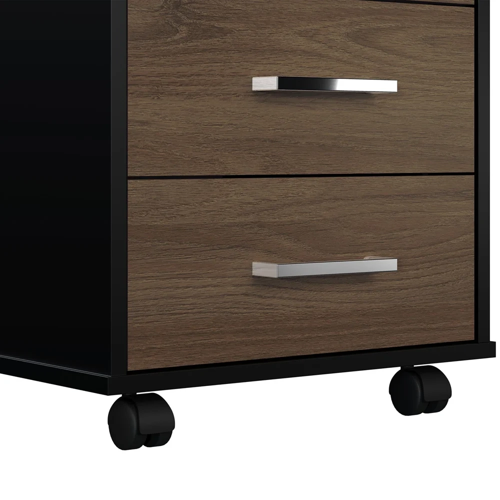 Gaveteiro de Escritório com Rodízios 3 Gavetas Tamburato Executiva A06 Marrom/Preto - Mpozenato