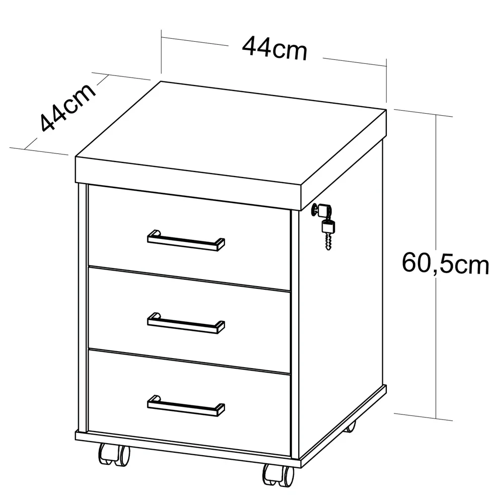 Gaveteiro de Escritório com Rodízios 3 Gavetas Tamburato Executiva A06 Marrom/Preto - Mpozenato