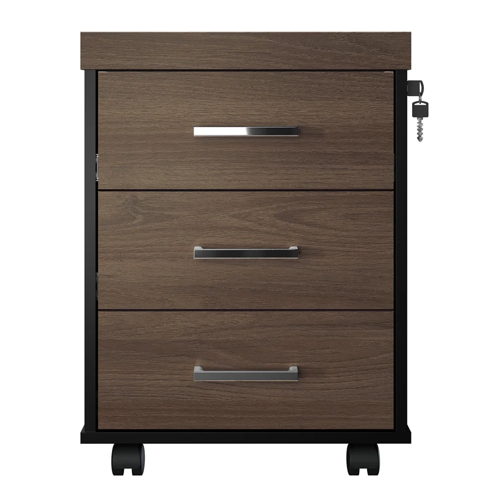 Gaveteiro de Escritório com Rodízios 3 Gavetas Tamburato Executiva A06 Marrom/Preto - Mpozenato