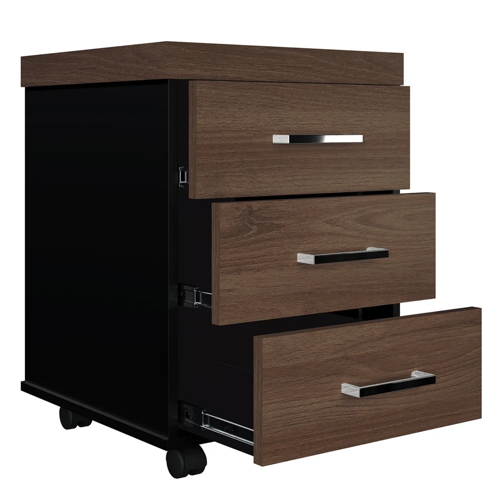 Gaveteiro de Escritório com Rodízios 3 Gavetas Tamburato Executiva A06 Marrom/Preto - Mpozenato