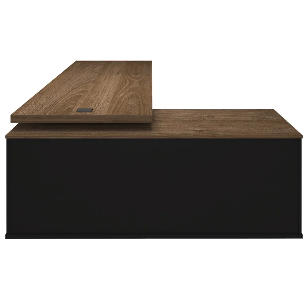 Mesa Diretor em L com Tomada Tamburato A06 Marrom/Preto - Mpozenato