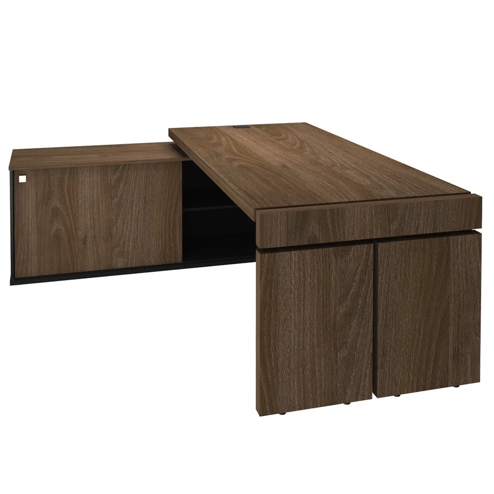 Mesa Diretor em L com Tomada Tamburato A06 Marrom/Preto - Mpozenato