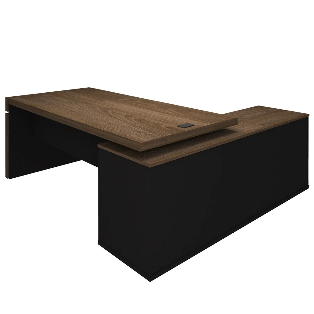 Mesa Diretor em L com Tomada Tamburato A06 Marrom/Preto - Mpozenato