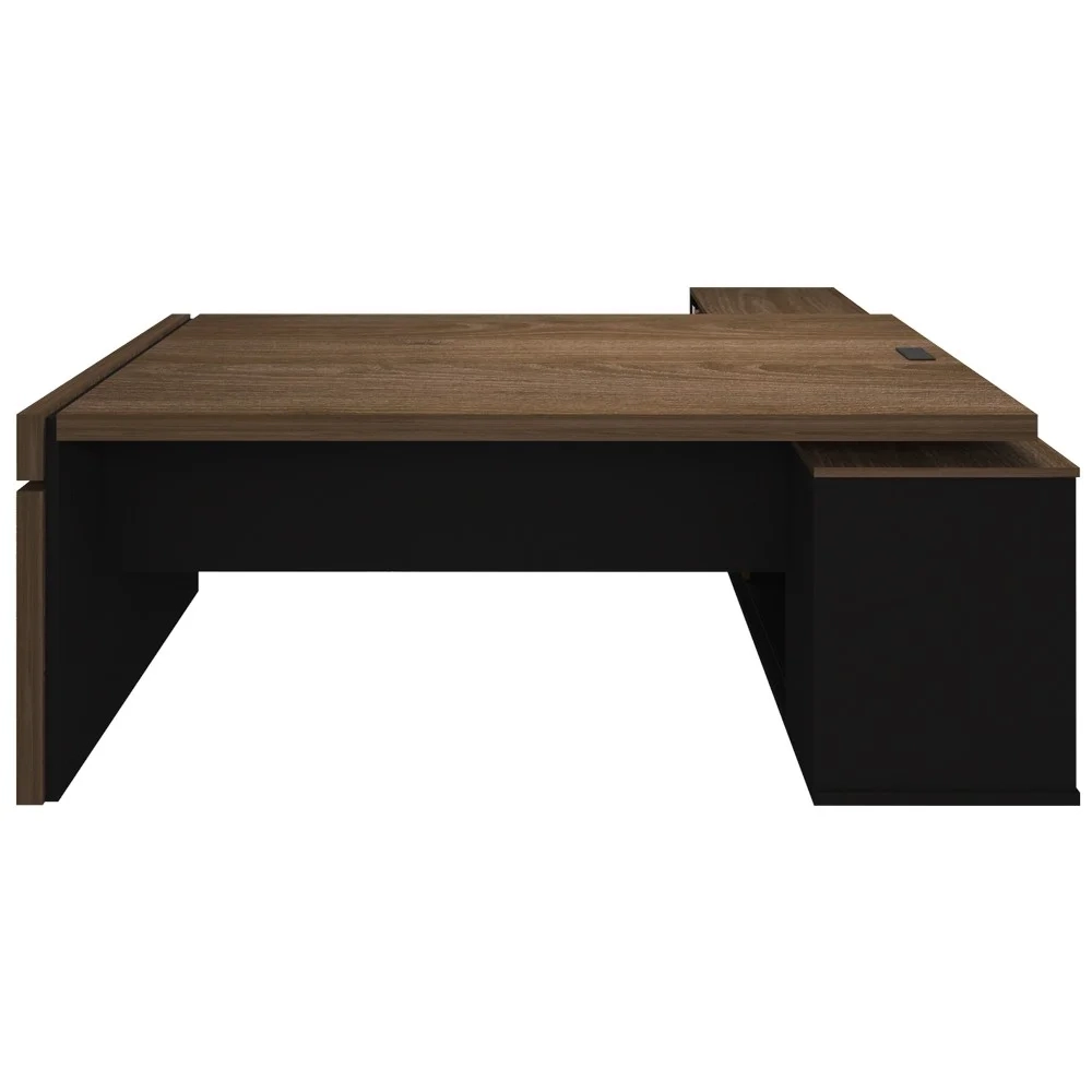 Mesa Diretor em L com Tomada Tamburato A06 Marrom/Preto - Mpozenato