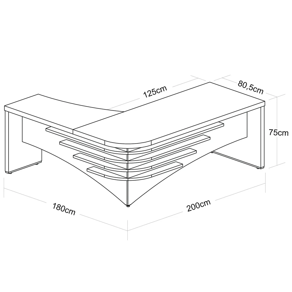Mesa Escritório em L 200cm Lado Direito A06 Marrom/Preto - Mpozenato