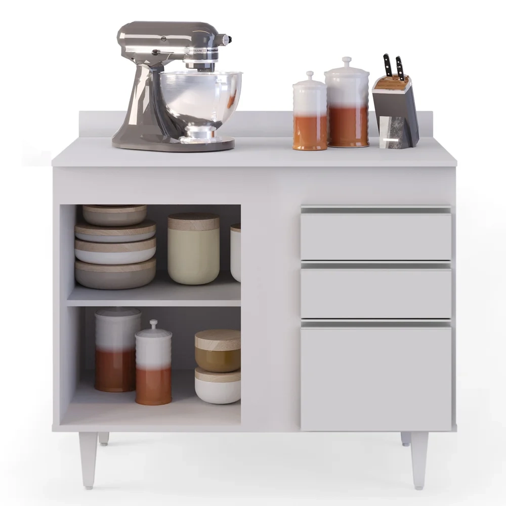 Balcão Gabinete 100cm com Tampo 2 Portas Luziania Branco - Lumil