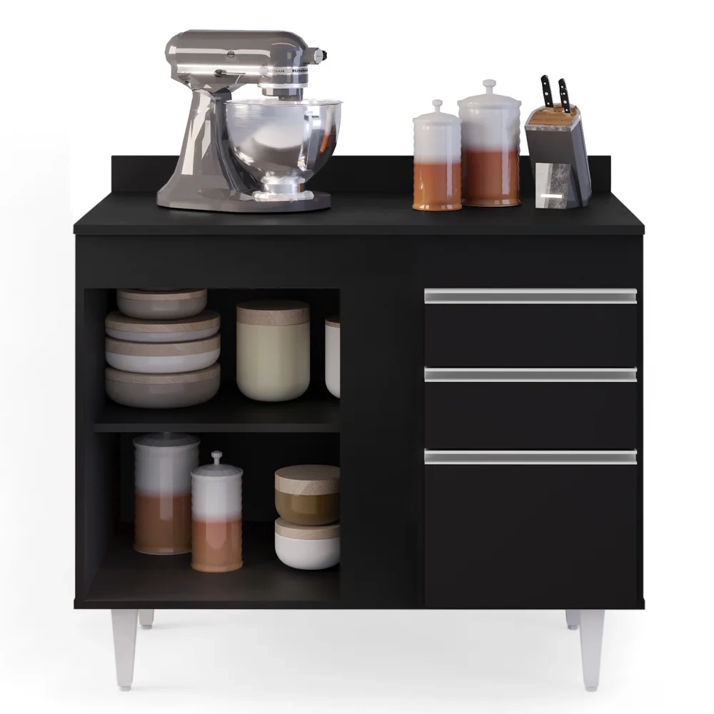 Balcão Gabinete 100cm com Tampo 2 Portas Luziania Preto - Lumil