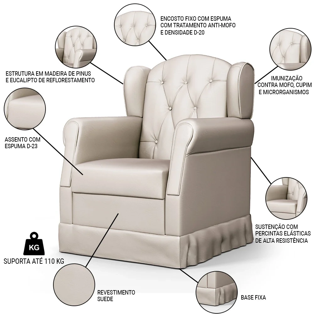 Poltrona de Amamentação Fixa com Puff Lucy Z39 Suede Bege - Mpozenato