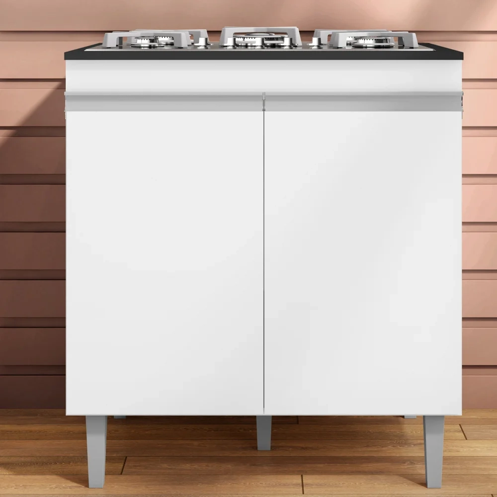 Balcão Com Tampo para Cooktop 5 bocas 2 Portas Andréia Branco - AJL Móveis
