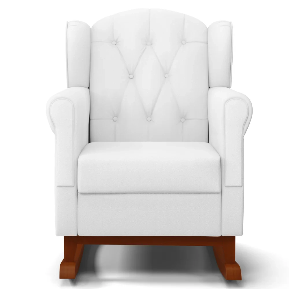 Poltrona de Amamentação Base Madeira Balanço Lucy Z39 Sintético Branco - Mpozenato