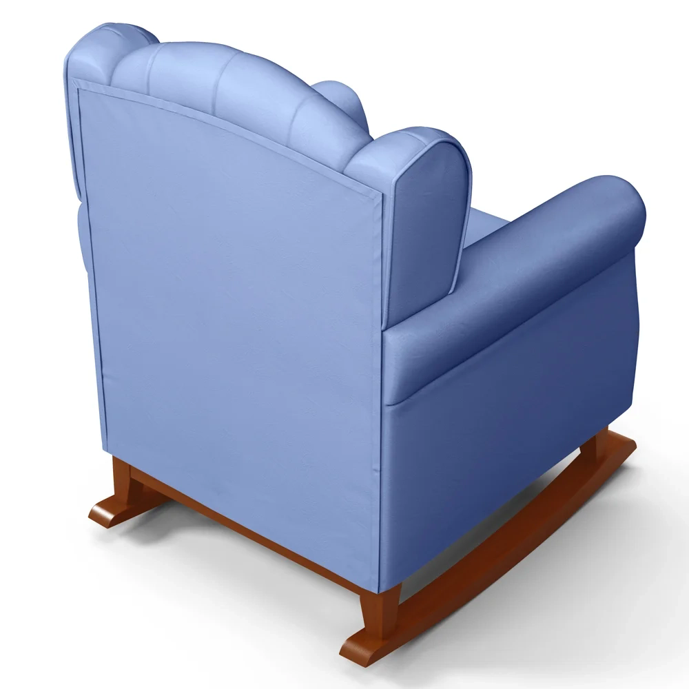 Poltrona de Amamentação Base Madeira Balanço Lucy Z39 Sintético Azul - Mpozenato