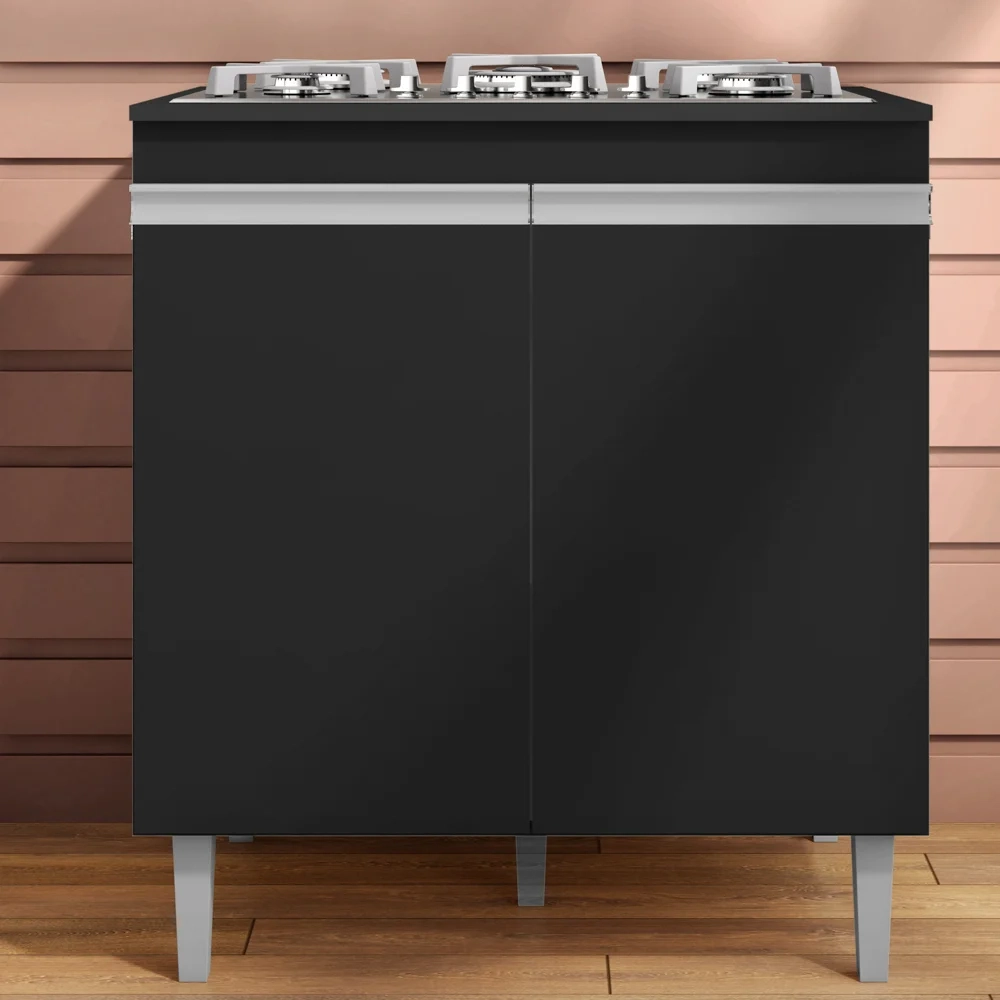 Balcão Com Tampo para Cooktop 5 bocas 2 Portas Andréia Preto - AJL Móveis